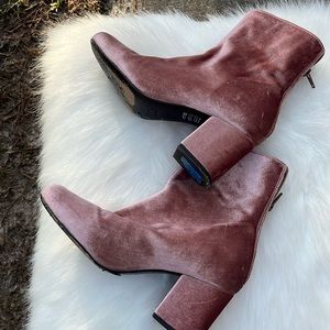 Free People Velvet Cecile Bootie Rose Block Heel Ankle Boots, Size 36, US 5.5-6